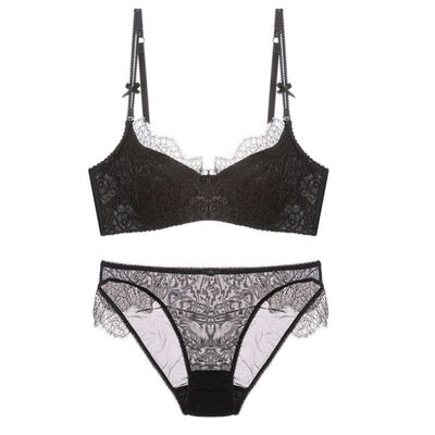 

Ladies Sexy Lingerie Thin Lace Eyelashes Push Up Half Cup Gathered Bra Underwear Set