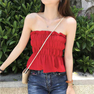 

Womens Ruched Bandeau Sexy Strapless Crop Stretch Wrap Top Summer Basic Crop Top Streetwear Sweet Girls Cropped Tees Camis