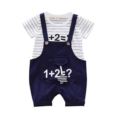 

Boy Shorts Set Summer Baby Boys Short Sleeve Stripe Print Tops Blouse T-shirt Suspender Pants Children Casual Outfits Sets