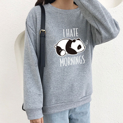 

Women Simple Autumn Warm Plus Velvet Sweatshirts Long Sleeve Cute Cartoon Print Casual Loose Round Collar Sweatshirts