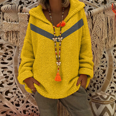 

Women Hooded Loose Knitted Sweater Jumper Long Sleeve Autumn Blouse Knitwear Top