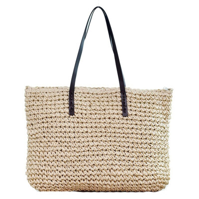 

Fashion Women Straw Woven Large Capacity Zipper Summer Beach Tote Shoulder Bag