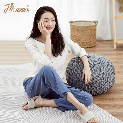 

Top melon melon pajamas womens cotton spring fashion Korean version of the seven-point sleeves can be worn outside home service suit t01120jd white female models a 165