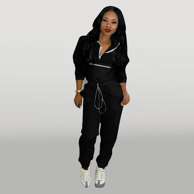

Toponeto Women Fashion Casual Zip Stitching Set Long Sleeve Crop Tops Pants