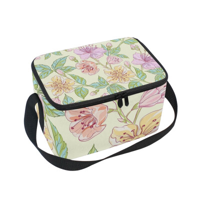 

ALAZA Lunch Box Insulated Flowers Pattern Lunch Bag Large Cooler Tote Bag for Men Women