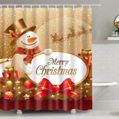 

Christmas Shower Curtain Waterproof Mildew Bath Decorative Shower Curtain Set HD Printed Polyester Bath Covers With 12 C-Shape