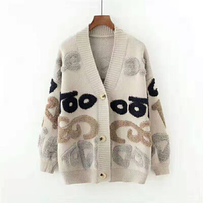 

Tailored Women Print Cardigan long Sleeve Loose Knitted Sweater Tops