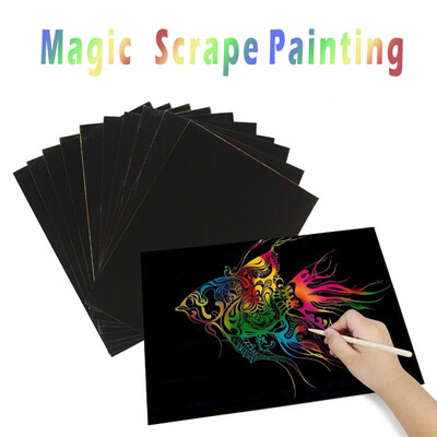 

YIWULA10PCS Magic Scrape Painting Crayon Paper Painting Learning Education Toys