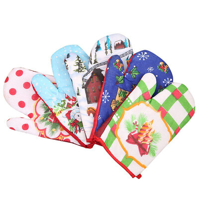

2 Sets Christmas Gloves Oven Microwave Oven Special Mats Placemat Heat Insulation Pad Dining Table Home Kitchen Supplies