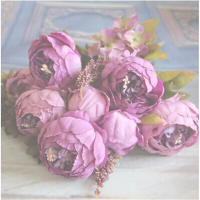 

Artificial Flowers Silk flower European Fall Vivid Peony Fake Leaf Wedding Home Party Decoration