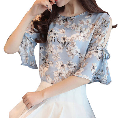 

Fashion Women Spring Chiffon Blouses Ladies Floral Print Feminine Shirt Short Sleeve Blusas -XXL Tops for Female