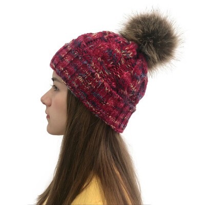 

Gobestart Women Casual Multicolor Outdoor Plush Ball Hats Crochet Knit Beanie Cap
