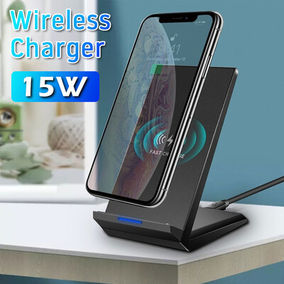 

Qi Wireless Fast Charging Phone Charger Stand Dock 15W For iPhone Samsung S8 S10