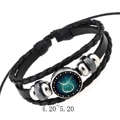 

Sale Fashion 12 Constellations Leather Zodiac Sign with beads Bangle Bracelets For Men Boys Jewelry Travel Accessories Gifts