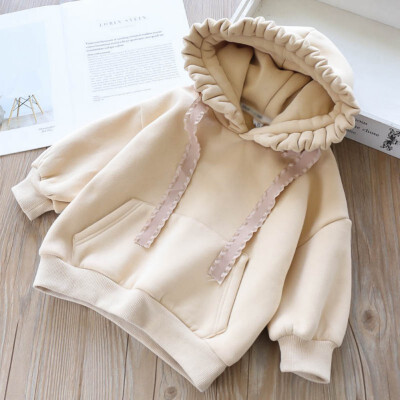 

1-7T New Autumn Baby Girls Clothes Fleece Thickening Hooded Sweater Solid Color Princess Cute Casual Long Sleeve Tops