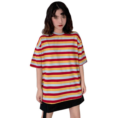

Harajuku Loose Women Short Sleeve T-Shirts Womens BF Striped Fashion Female T-shirt Females Korean Style Casual Students Top