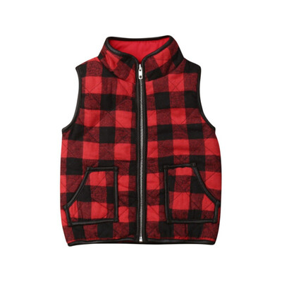

Children Winter Warmer Girls Cotton Sleeveless Vest Soft Cute Cartoon Plaid Print Pocket Leisure Warm Clothes For Girl