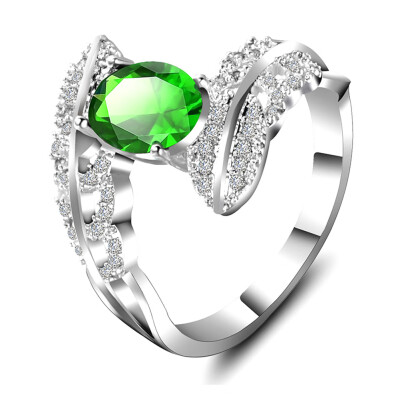 

Fashion Luxury Vintage Sliver Color Green Zircon CZ Crossed Rings For Women Wedding Rings Jewelry