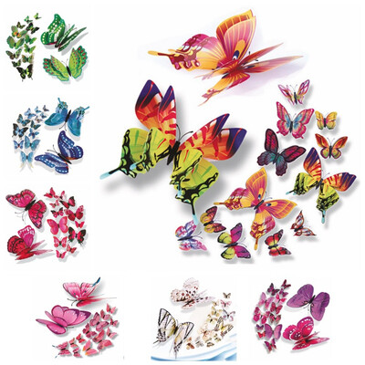 

12pscset 3D double layer solid butterfly wall stickers Colorful bedroom living room home tv background decoration stickers