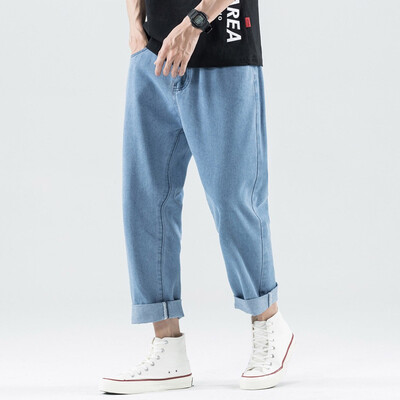 

Gobestart Mens Loose Denim Cotton Straight Hole Trouser Distressed Jeans Long Pants