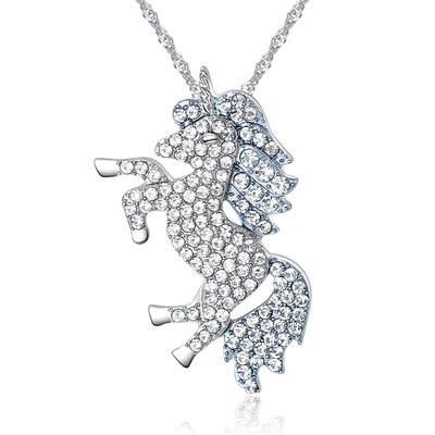 

Womens Shiny Crystal Rhinestone Unicorn Pendant Necklaces Animal Horse Neck Lace for Female Girl Fashion Jewelry