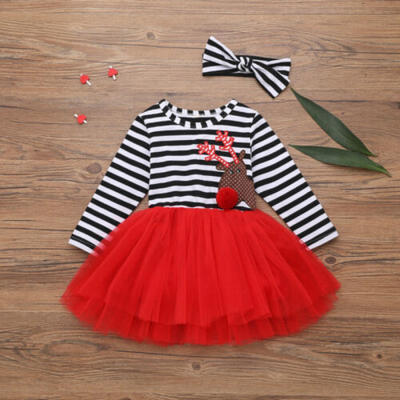 

US Baby Girl Kid Striped Mesh Skirt Headband Lace Dress Outfits Clothes Set 1-6Y