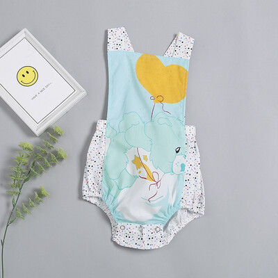 

Summer baby girl romper cartoon bear cubs backless straps triangle climbing clothes baby jumpsuit