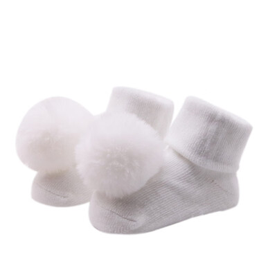 

0-18M Little Baby Girl Princess Cute Hairball Solid Socks Cotton Newborn Floor Socks