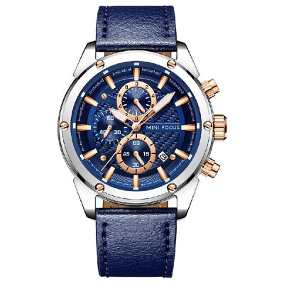 

MINI FOCUS MF0161G Quartz Watch Business Men Simple Sport Wristwatch Three Sub-Dials Calendar Second Minute Display Timer 3ATM Wat