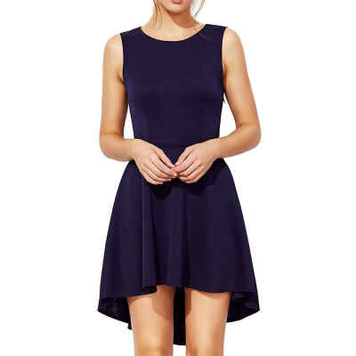 

Irregular Solid A-line Sleeveless Women Party Cocktail Girl Round Neck Mini Dress