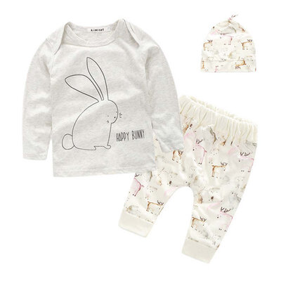 

3 Pcs Kids Baby Boys Girls Clothes Set Bunny Pattern Top Pants Hat Outfits 0-4Y