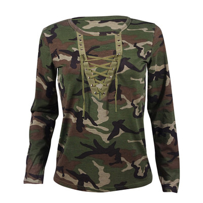 

Fashion Women Sexy V-neck Long Sleeve Camouflage BluseCasual T-Shirt Tops