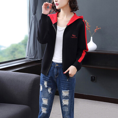 

Tailored Fashion Women Cardigan Letter Printing Hooded Long Sleeve Blouse Sport Coat