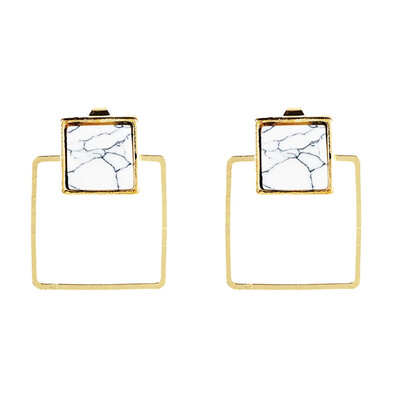 

Punk Stud Earrings Geometric RoundSquareTriangle Faux Marbled Stone
