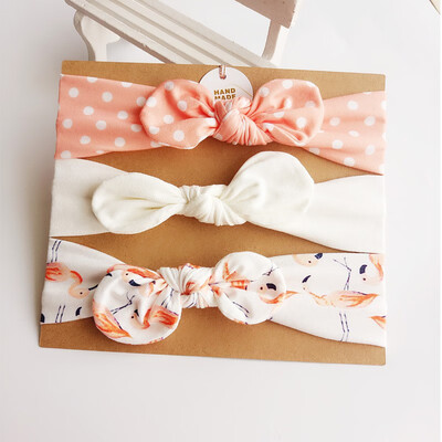 

3 Pcsset Popular Fashion Cute Baby Kids Girls Flower Cotton Rabbit Ears Headband Bow Flower Hair Band Accessories Headwear