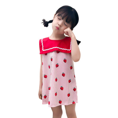 

Cute dress Summer Casual Baby Girls Striped Strawberry Print Sleeveless Dress Kids Toddler Dresses