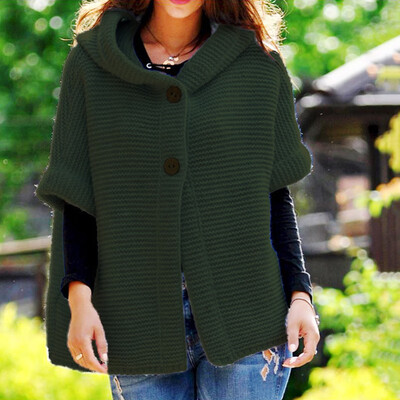 

2019 Ladies Casual Knit Cardigan Womens Hooded Short Sleeves Sweater Cloak Coat