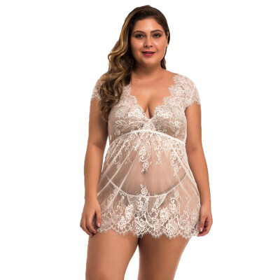 

Gobestart Women Sexy Cute Scalloped Trim Lace Satin Plus Size Lingerie Underwear Sleepwear