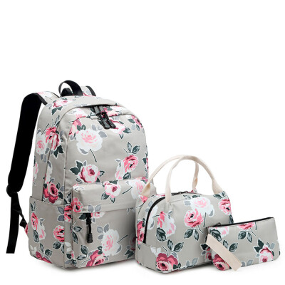 

Three-Piece Bag Set Women Girl New Floral Printing Bag Set Nylon Backpack Laptop School Shoulder Bag Lunch Bag Small Handbag