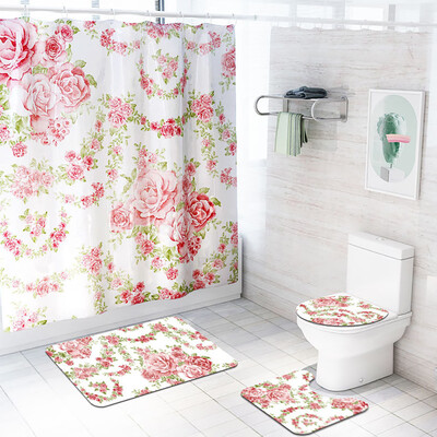 

〖Follure〗4PCS Non Slip Toilet Polyester Cover Mat Set Bathroom Shower Curtain