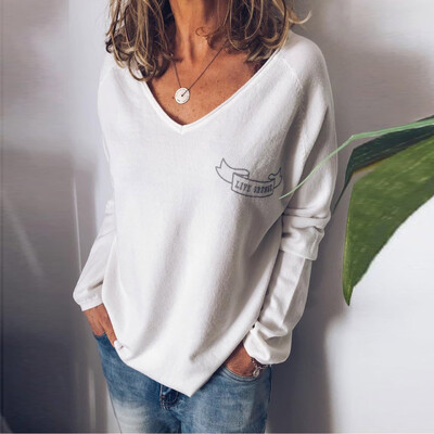 

Tailored Fashion Women V-Neck Solid Long Sleeve Letter Live GBUNGE Tops Blouse