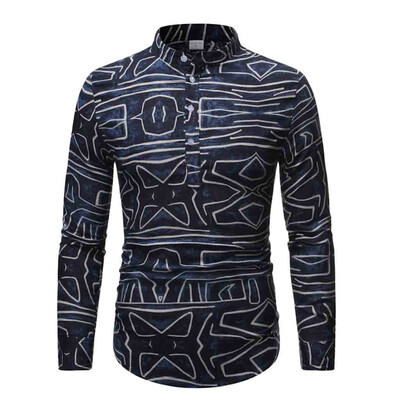 

Tailored Mens Ethnic Long Sleeve Casual Cotton Linen Printing Hawaiian Shirt Blouse