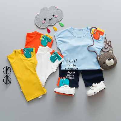 

Summer Baby Boys Cotton Sets Short Sleeve Dinosaur Print Tops Blouse T-shirtsShorts Casual Yellow Orange Outfits 2Pcs