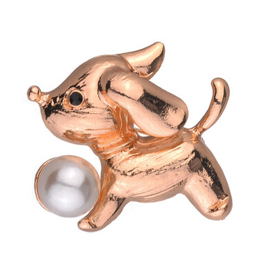 

Womens Cute Alloy Dog Brooch Fun Cartoon Animal Pearl Pin Fashion Dog BroochPin Badge