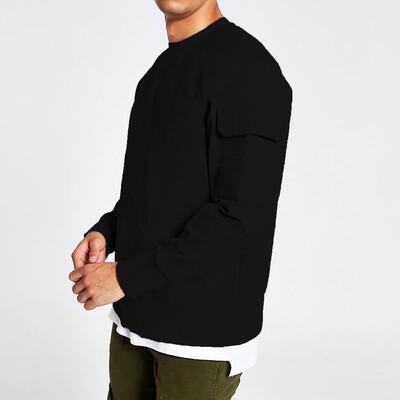 

Toponeto Mens Long-sleeved Round Neck Utility Sleeve Oversized Sweatshirt Tops Blouse