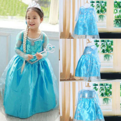 

Toddler Girl Kid Children Princess Anna Elsa Cosplay Costume Kids Party Dress