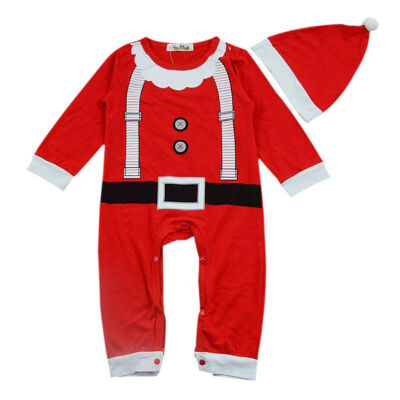 

Christmas Rompers 2018 New baby Santa Claus Overalls Hat long sleeves newborn Infant Girlsboys 0-24month Clothes Party Gift