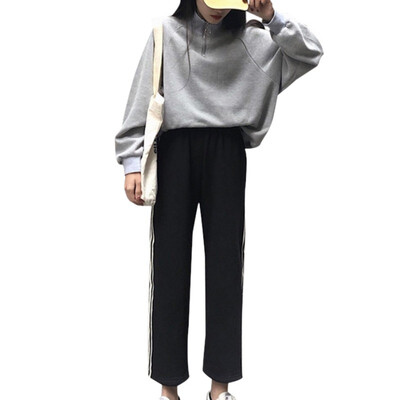 

Women Spring Summer Solid Color Wide Leg Pants Loose Elastic High Waist Straight Casual Pants