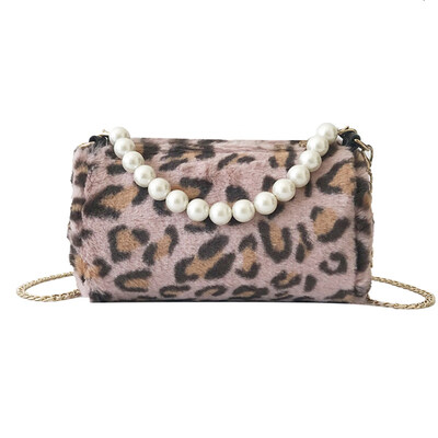 

Fashion Leopard Print Faux Pearl Decor Women Shoulder Bag Shopping Pouch