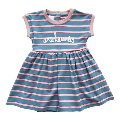 

Summer Girls Sweet Dress Stripes Letter Print Princess Cute Sweet Short Sleeve Cotton Kids Baby Girls Dress